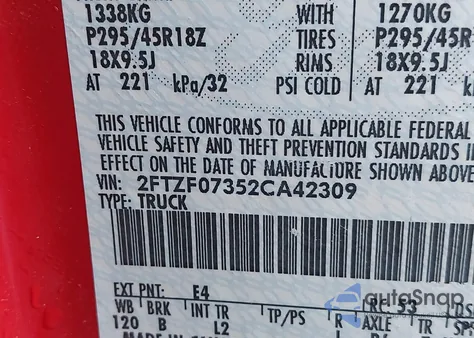 2002 Ford F-150 Lightning from USA, damaged, VIN 2FTZF07352CA42309